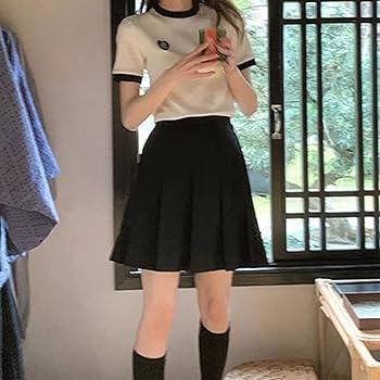 Amazon.co.jp: [QIFENGDIANZI] 黒 プリーツスカート 春夏